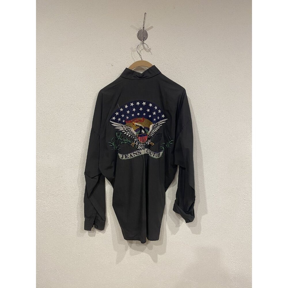 Versace Jeans Couture Shirt Mens Medium Black Eagle Back Patriotic Embroidered